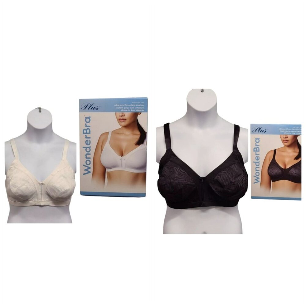 WonderBra Plus 46DD  Set Of 2 Wireless Bra All Around Smoothing Side Black White